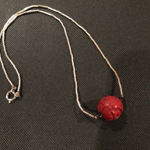 VTG Sterling Silver & Cinnabar Necklace